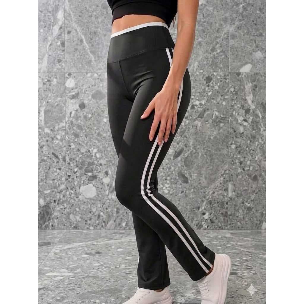 Calça Feminina BOOTCUT Com Listras Laterais Cos Alto Bicolor Tecido Suplex Premium/ Academia, Paseio