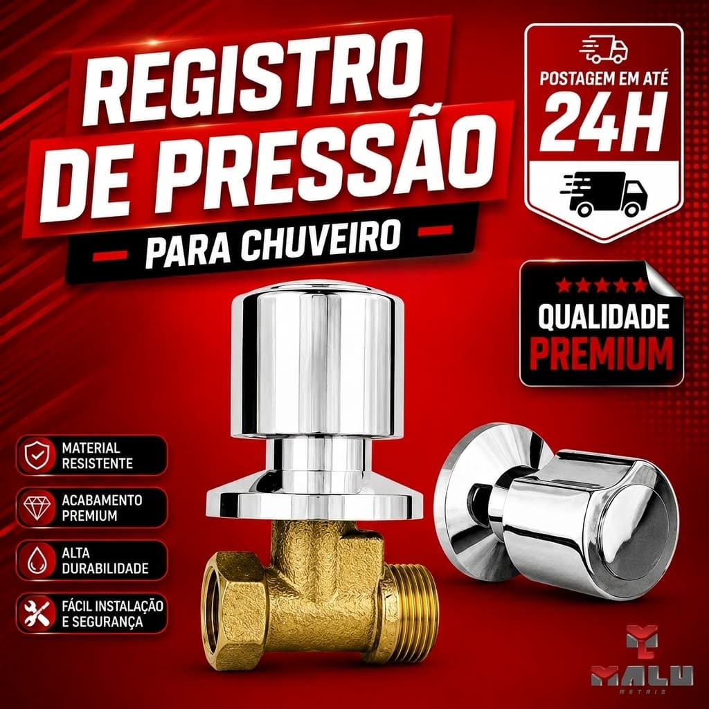Registro DE Pressão Para Chuveiro 1/2 Metal Cromado C-40 Vedante.