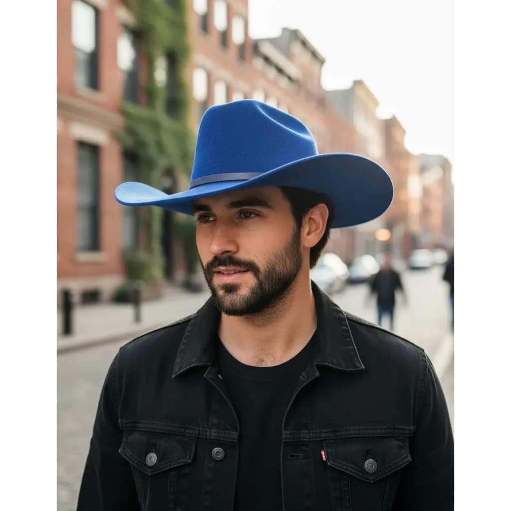 CHAPÉU COUNTRY AZUL NOVO COM PEQUENOS DEFEITOS DE FABRICAÇÃO - LEIA A DESCRIÇÃO