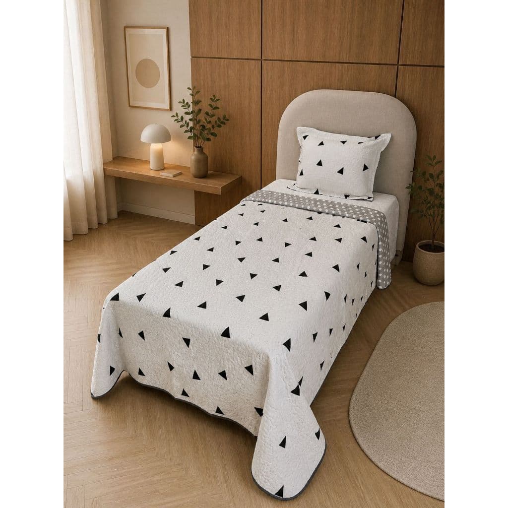 Cobre Leito Solteiro Matelado 2 Peças 1,60mx2,20n + Fronha com Zíper - Colcha Acolchoada Elegante