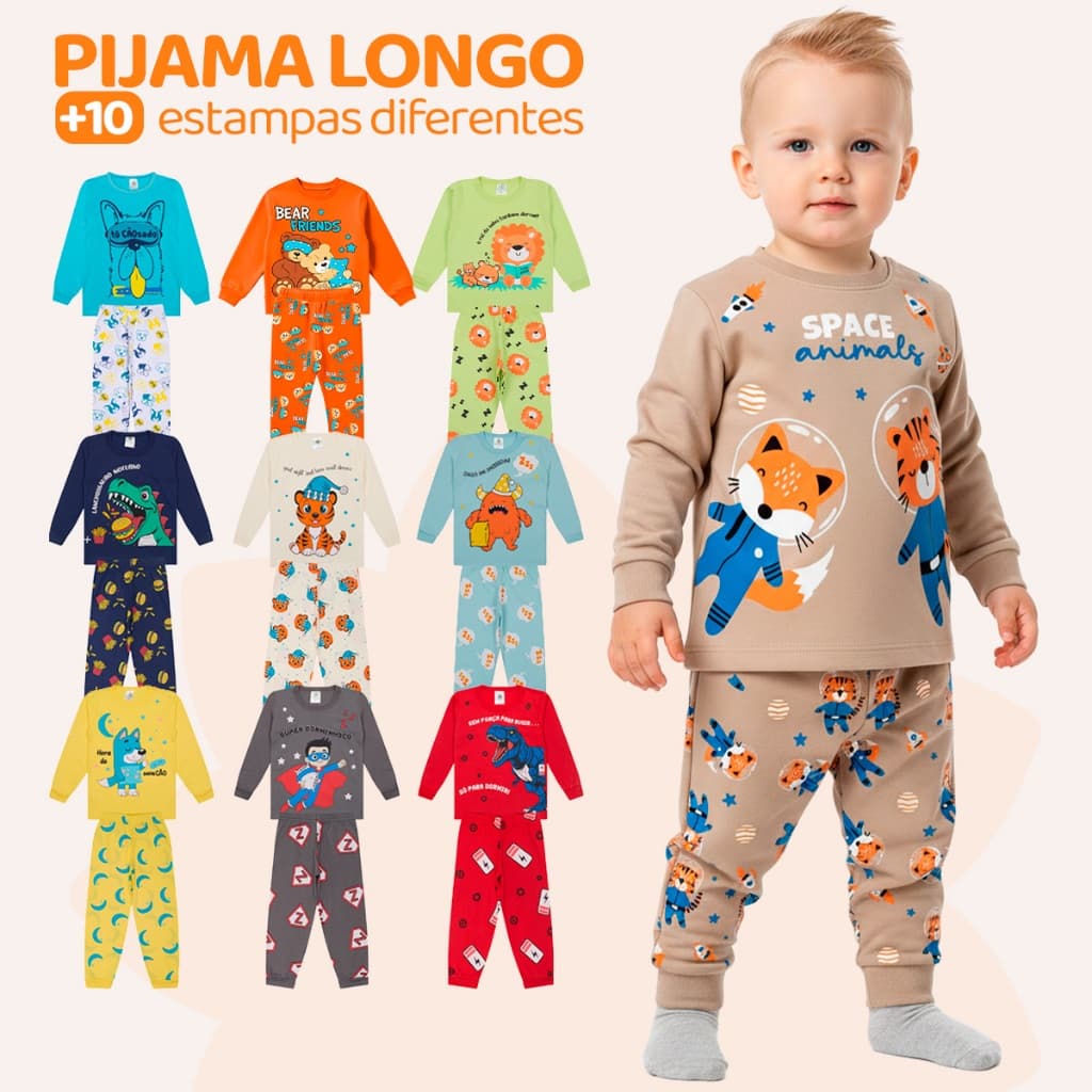 Kit Sortido 4 ou 10 Peças Pijama Manga Longa Bebê Menino Infantil Masculino de Algodão Inverno Pijama de Frio