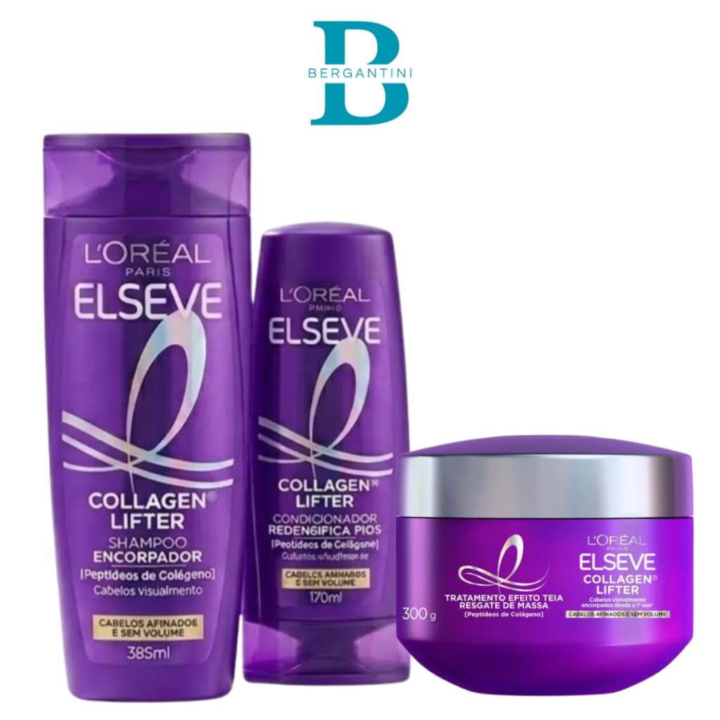 Kit Elseve Collagen Lifter Shampoo 375ml + Cond 170ml + Máscara de Tratamento 300g