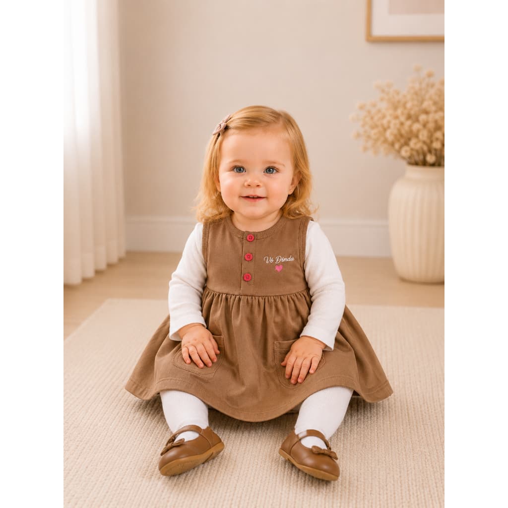 Vestido Infantil Menina Moletinho Premium Bebê P ao 3 Caramelo
