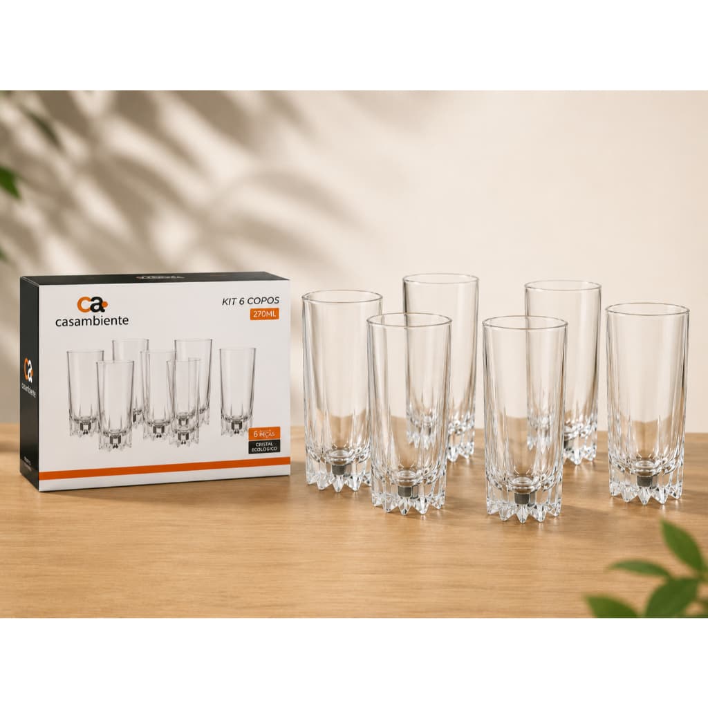 KIT  6 COPOS DE VIDRO 270ML MARLY CASAMBIENTE