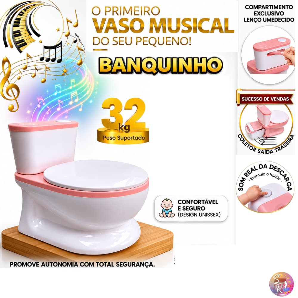 Privadinha Musical Infantil Troninho Banquinho com Som Real de Descarga até 32kg Desfralde Rosa