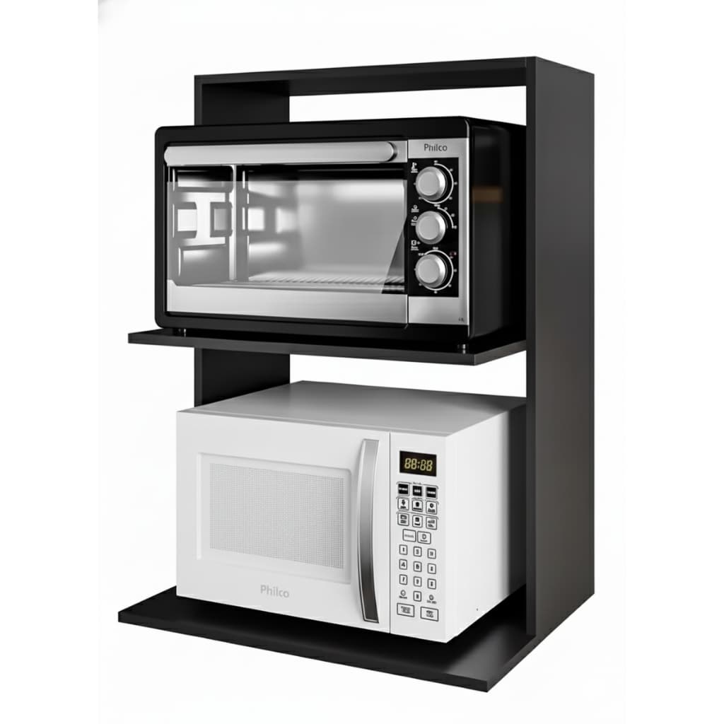 Prateleira Nicho Preto Para Microondas Forno Suspenso Suporte Parede Cozinha Mdf Premium — ALBERGONI