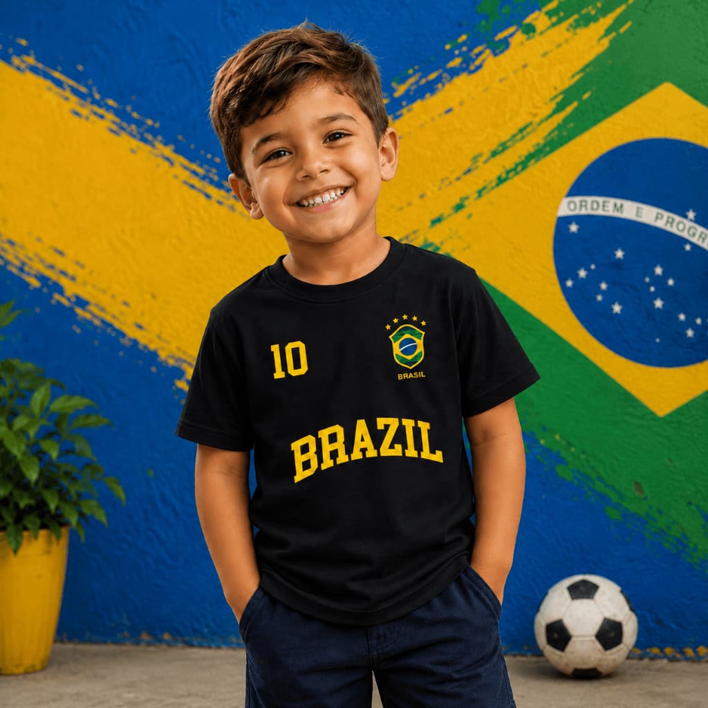 Camiseta Infantil juvenil Brasil Preto Azul Verde Branca roupa de Torcida Menino e Menina copa
