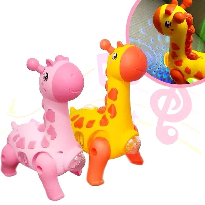 Brinquedo Girafa que Anda com Som e Luzes Colorido interativo