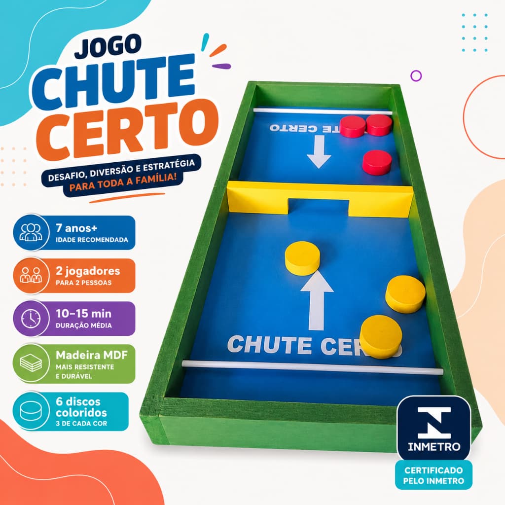 Jogo Chute Certo Tabuleiro Estilingol Futebol Botão Brinquedo Pedagógico Educativo Chutes ao Gol