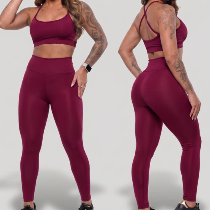 Conjunto Calça Legging e Top Academia Feminino Top Cós Alto Zero Transparência Alta Compressão