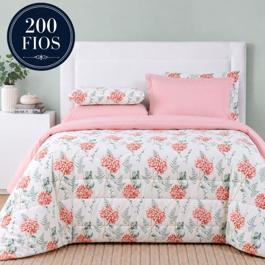 Edredom de Casal Estampado Cotton Select Percale 80% Algodão 200 Fios Dupla Face Cobertor Casal