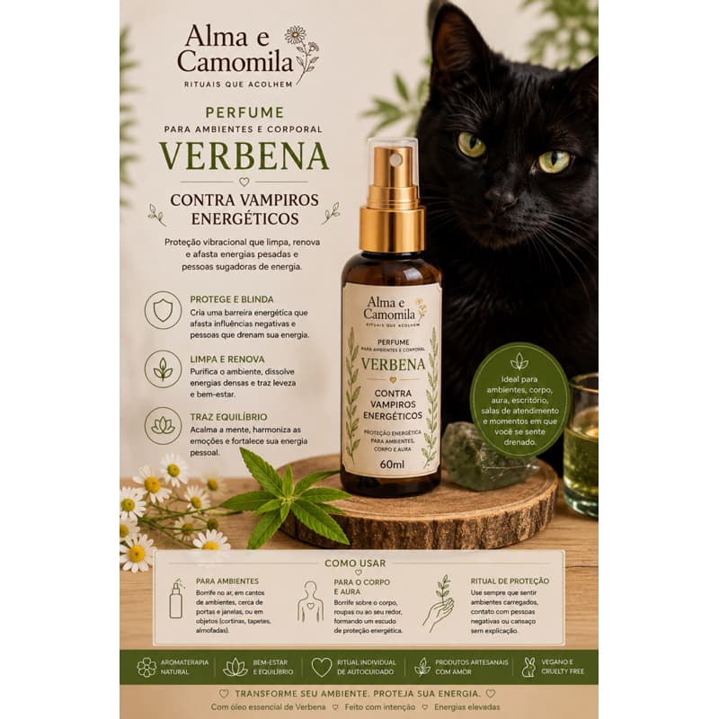 Verbena 60ml de bolsa | Perfume Energético para Corpo e Ambiente 60ml | Ritual de Bem-Estar e Autocuidado