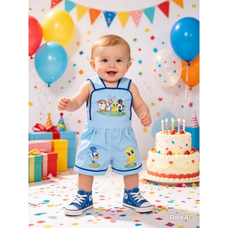 jardineira looney tunes,romper looney tunes para mêsversario, aniversário looney tunes