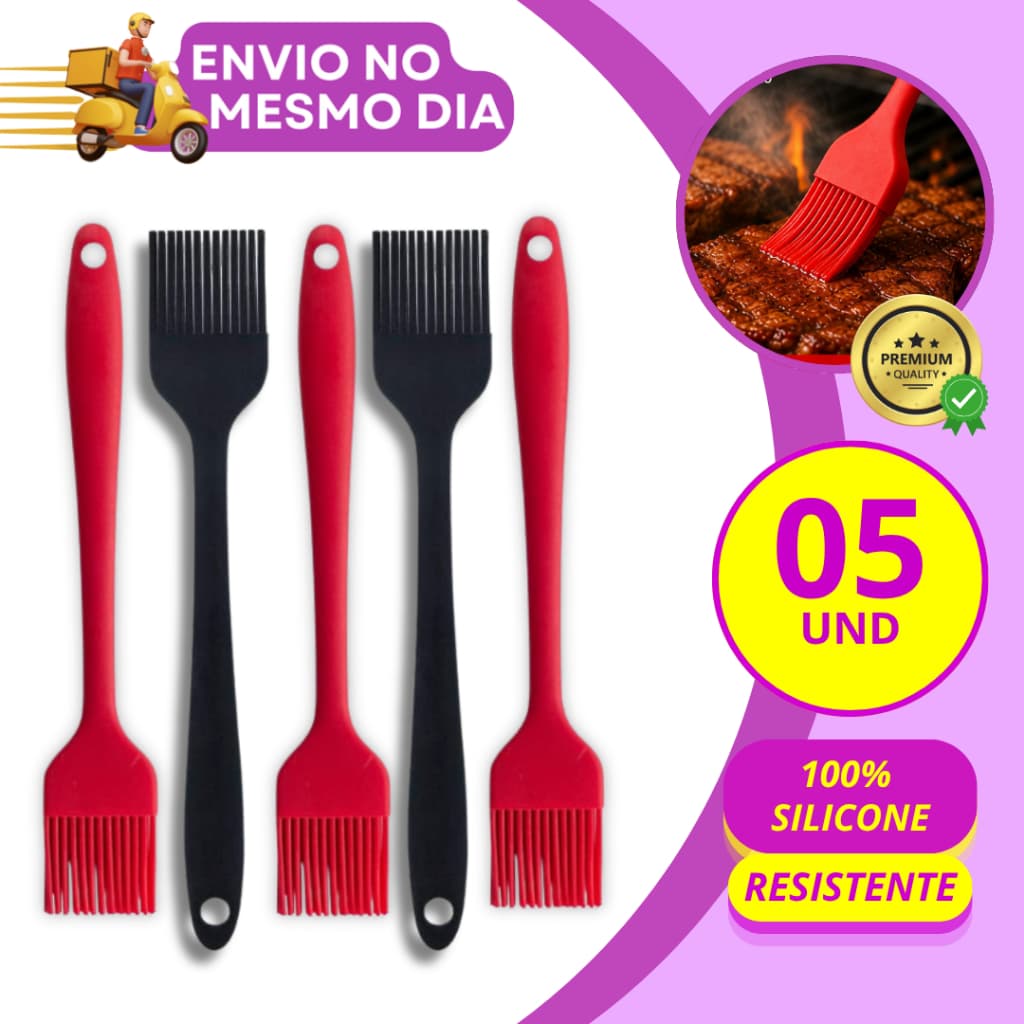 KIT 3/5 Pincel Culinario de Silicone para Untar Churrasco Molhos Ovo Utensilio de Cozinha Confeitaria Profissional