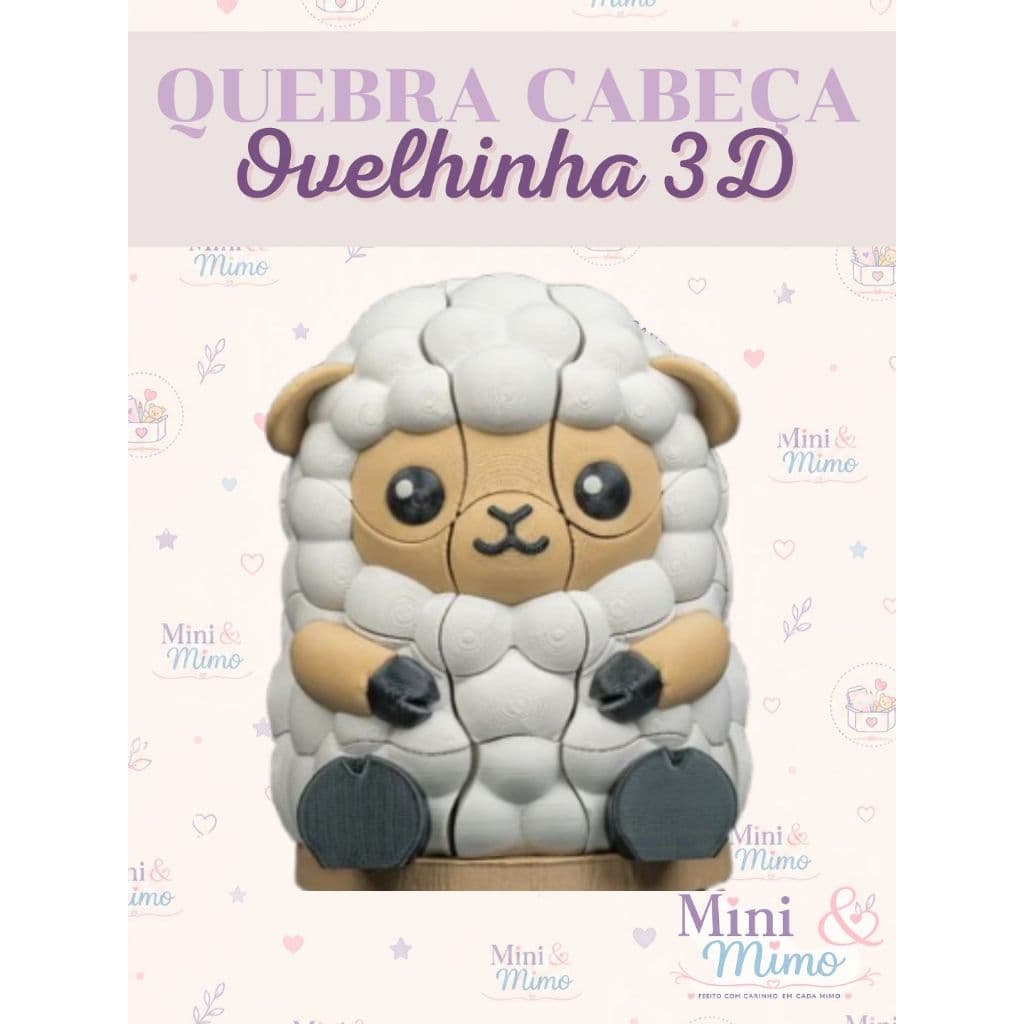 Quebra-Cabeça 3D Infantil, Ovelhinha, Panda ou Dinossauro, Brinquedo Educativo, Brinquedo pedagógico, Impressão 3D