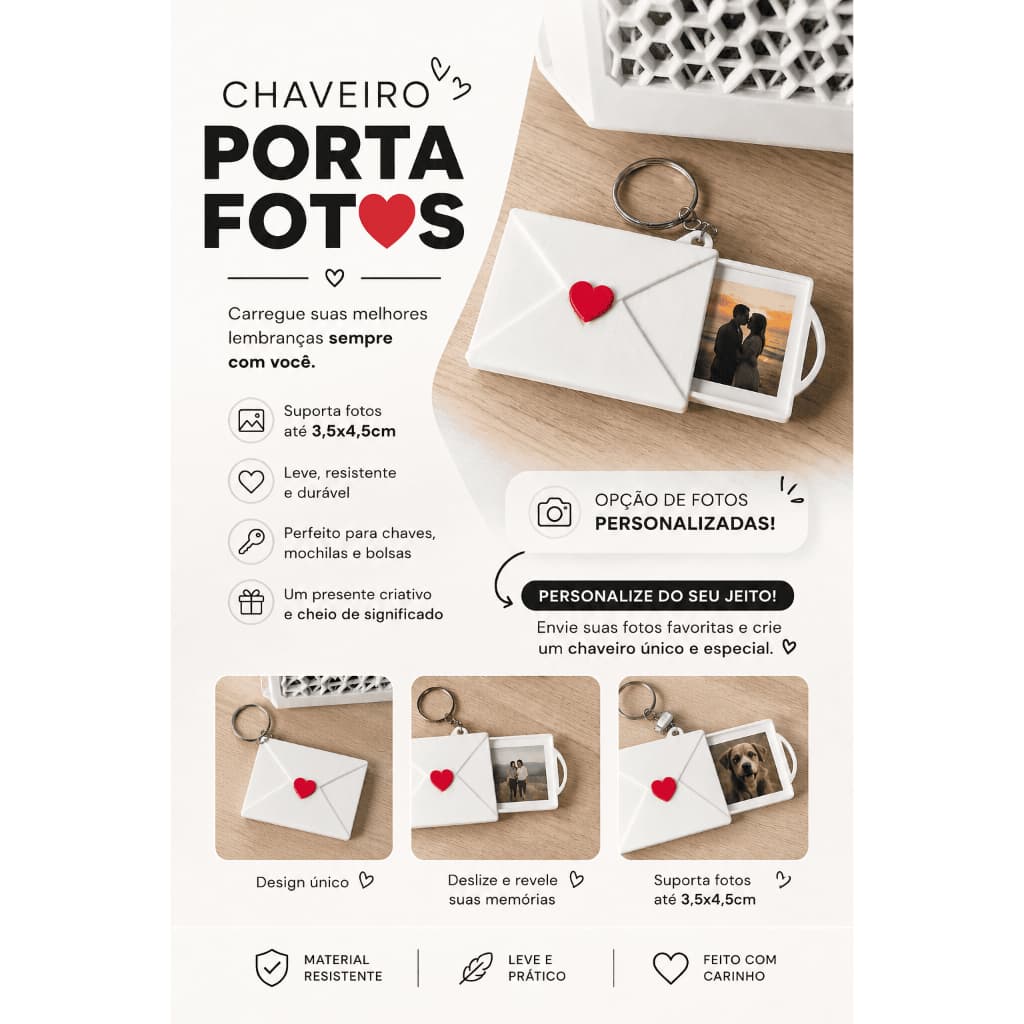 Chaveiro Porta Fotos Cartinha do Amor