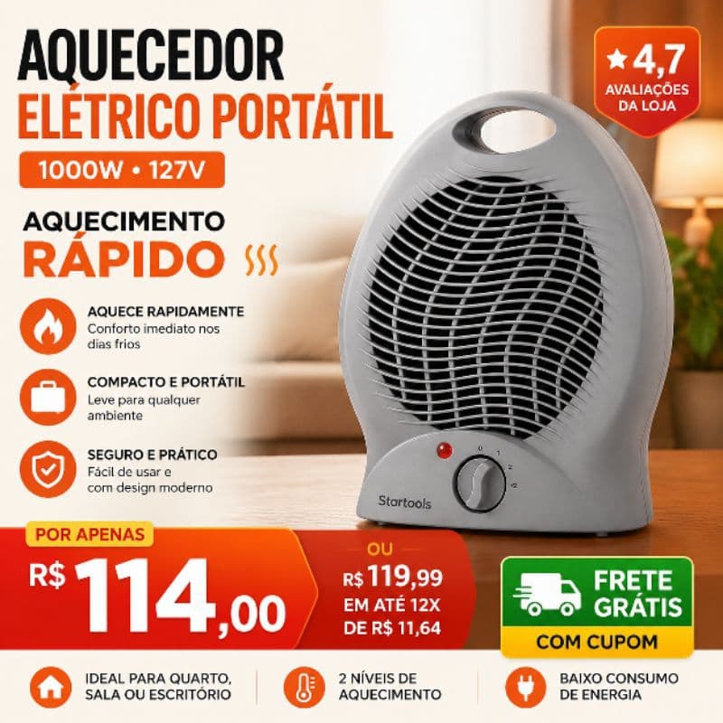 #Aquecedor Elétrico Portátil 1000W 127V ou 220V #Silencioso Quarto E Sala #Potente Rápido #superluxo