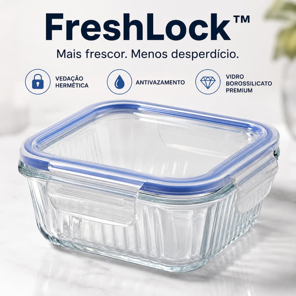 Pote Hermético Vidro Borossilicato Tampa Silicone Azul Armazenamento 1040ml