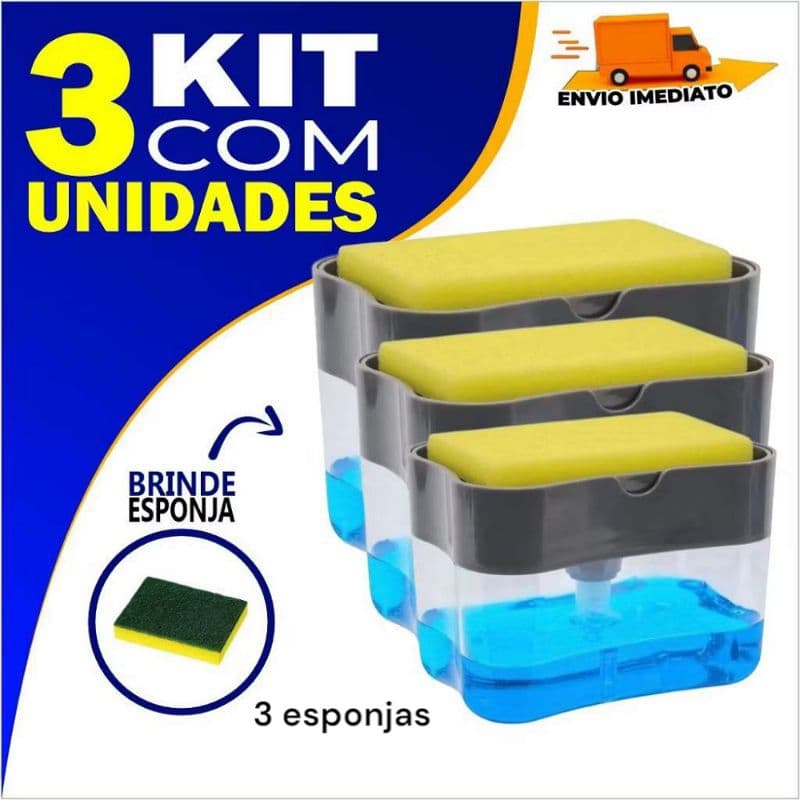 Kit + brinde esponja Dispensador de Detergente 2 em 1 fácil e prático
