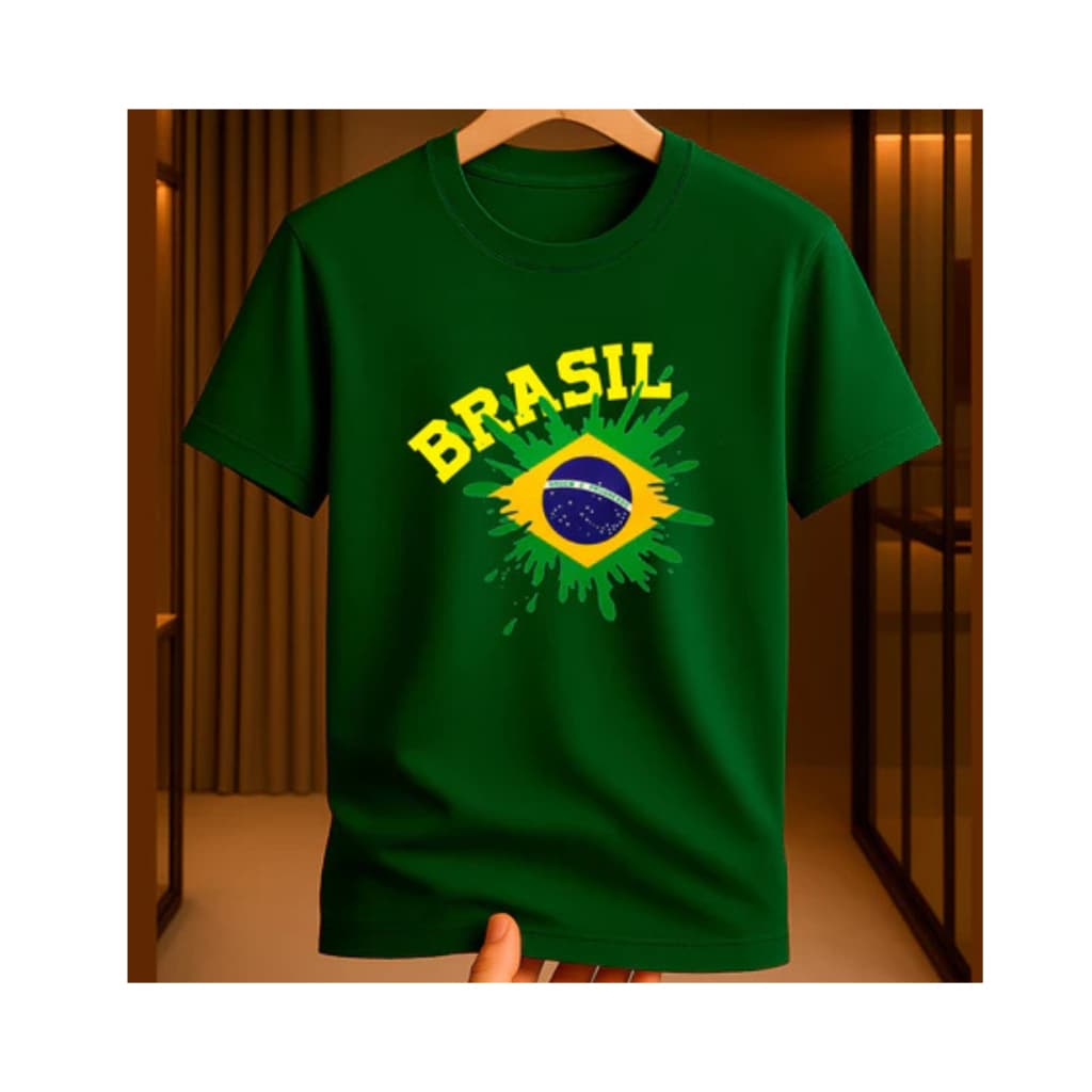 Camiseta 100% Algodão Infantil Bandeira do Brasil Copa Mundo Estampa Alegre Roupa Casual Criança Meninos Meninas.....