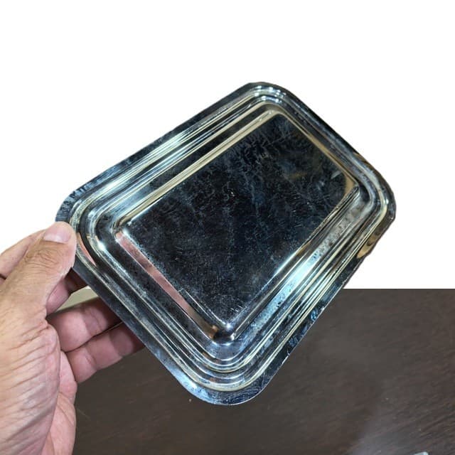 MINI BANDEJA METAL BANHO PRATA ANTIGUIDAD 23X15,5X1,5CM 130G