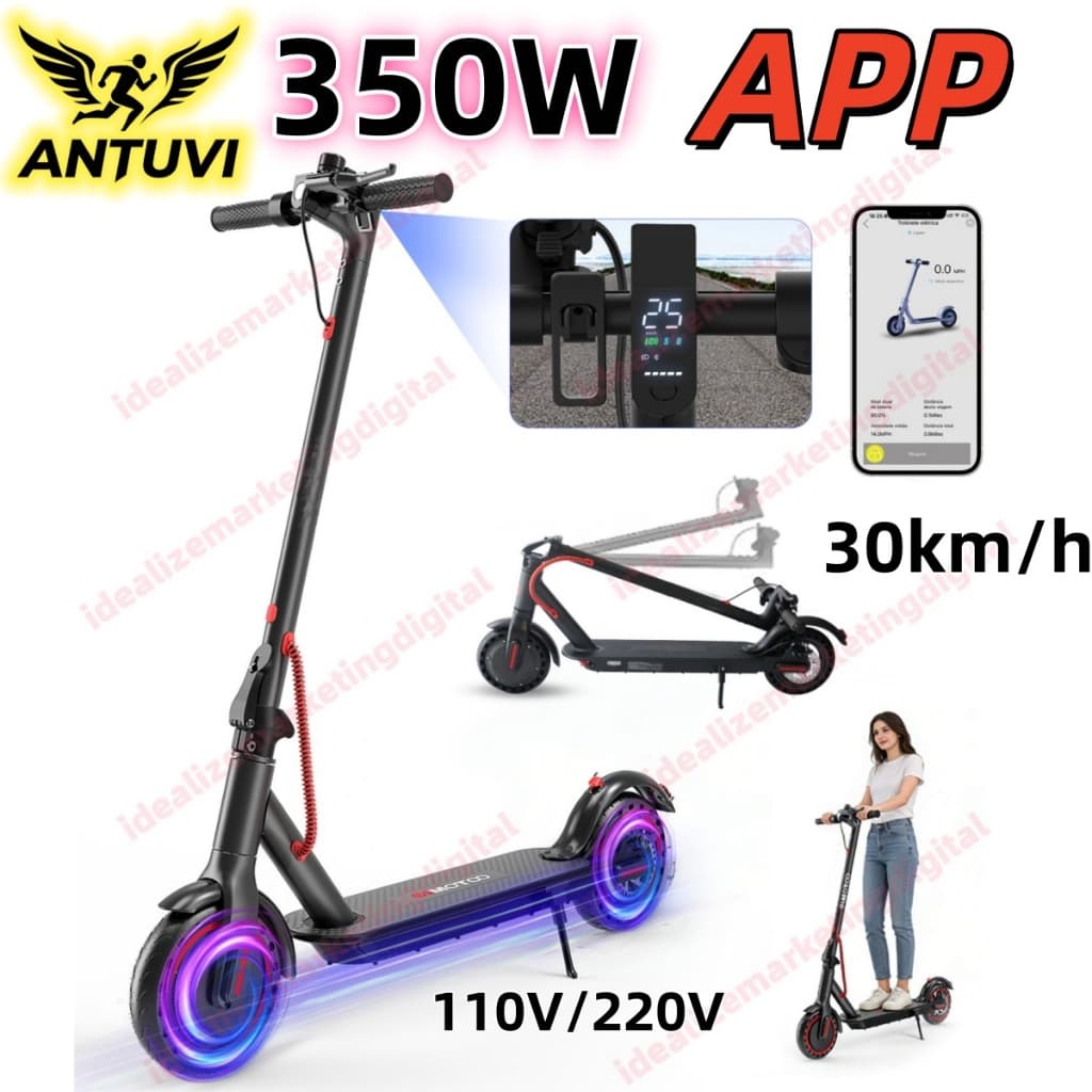 350W Patinete Elétrico 120kg 25km de Autonomia Motor 30km/h, Dois Tipos de Freios