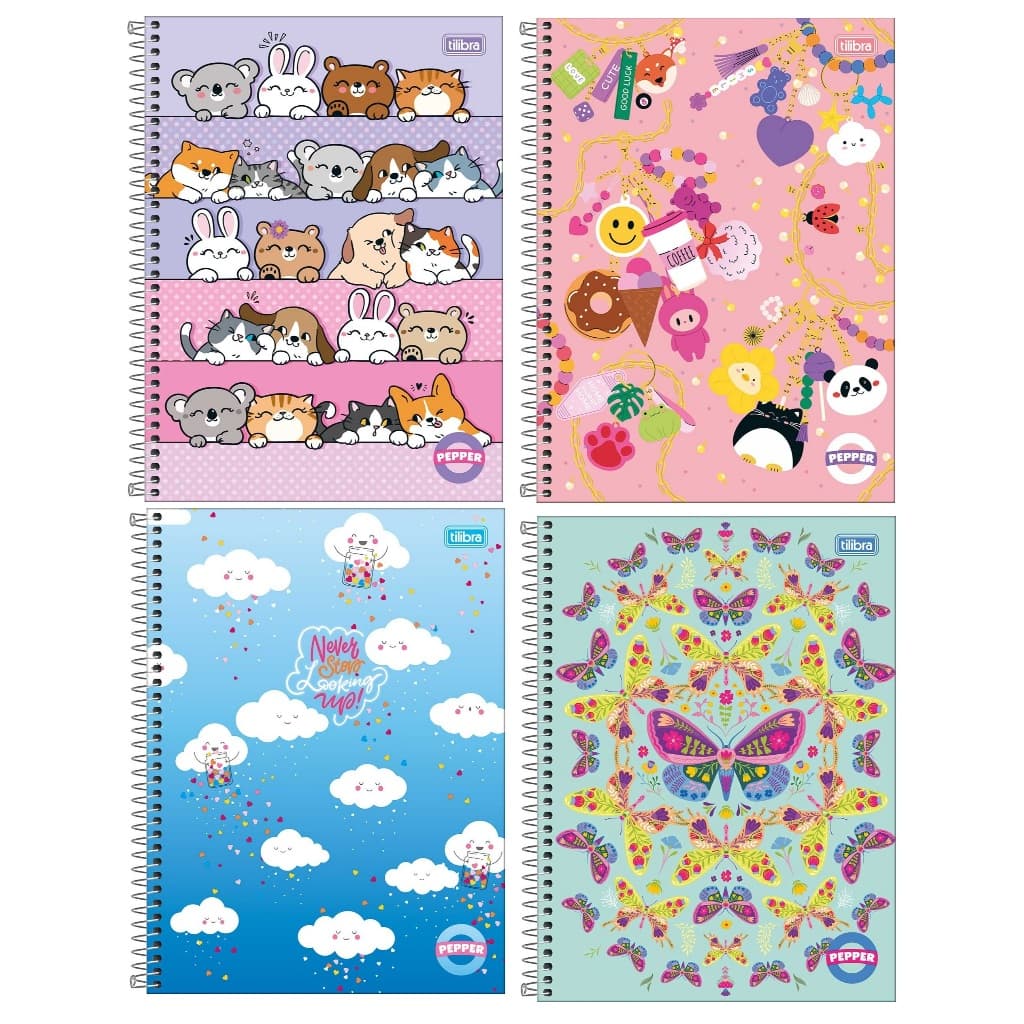 Caderno Universitário Pepper Capa Dura Feminino - 01 , 10 , 12 , 16 , 20 Matérias TILIBRA (2027)