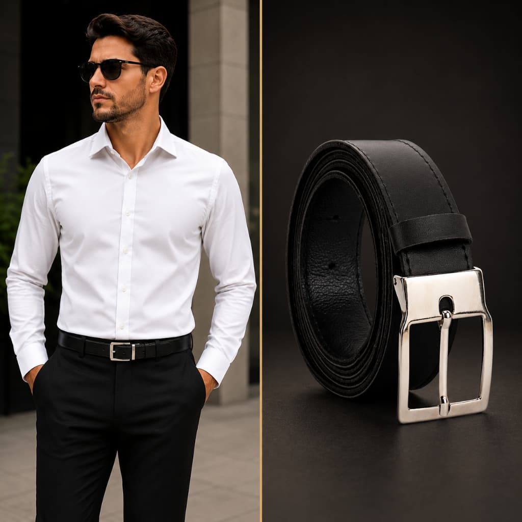 Cinto Social Masculino Couro Com Fivela Quadrada Casual