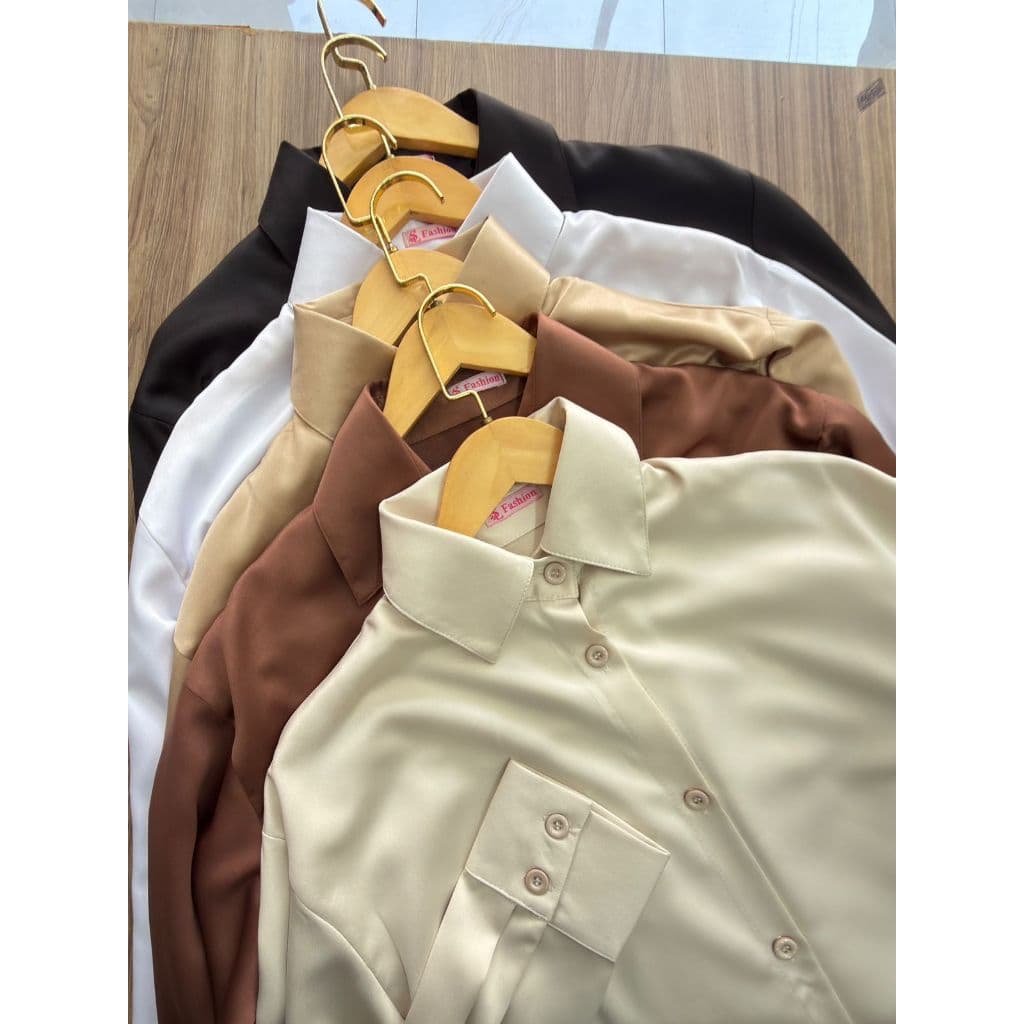 CAMISA SOCIAL  FEMININA ACETINADA OVERSIZED