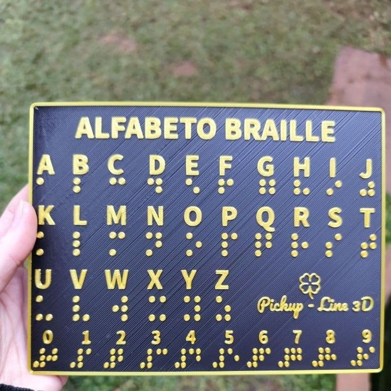 Placa Braille 15x20 cm – Alfabeto e Números | Impressão 3D Educativa