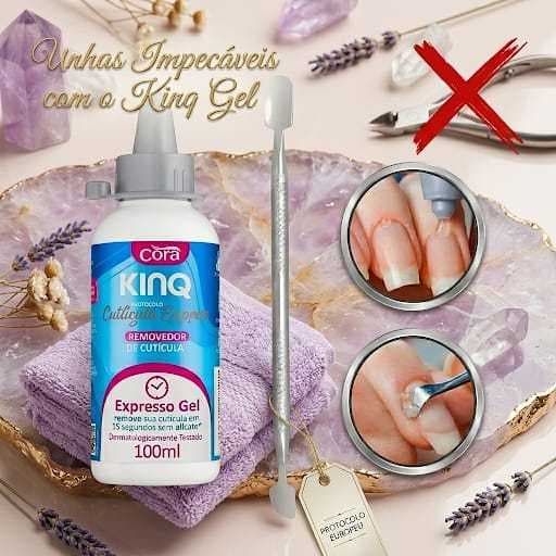 Pare Perder tempo Fazendo a Unha KINQ EXPRESSO GEL REMOVEDOR DE CUTICULAS  + ESPATULA DUPLA CUTICULAS
