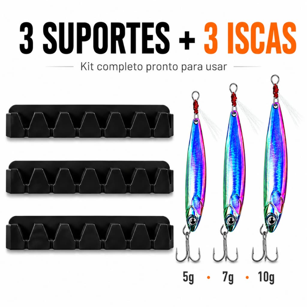 Kit 3 Suportes Iscas Artificiais + 3 Iscas Holográficas 5g 7g 10g Pescaria Premium