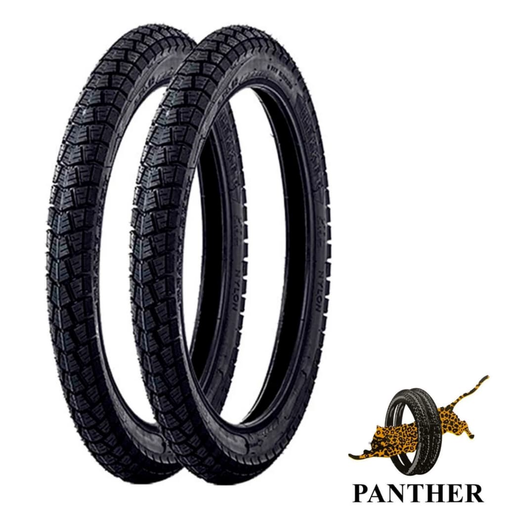 Pneu Dianteiro e Traseiro Panther Biz100 Biz110 Biz125 Pop100 Pop110 Shineray Jet Trekker - Par