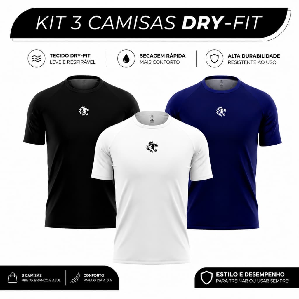 Kit 3 Camisas Masculinas Dry Fit Academia | Anti-Suor Premium