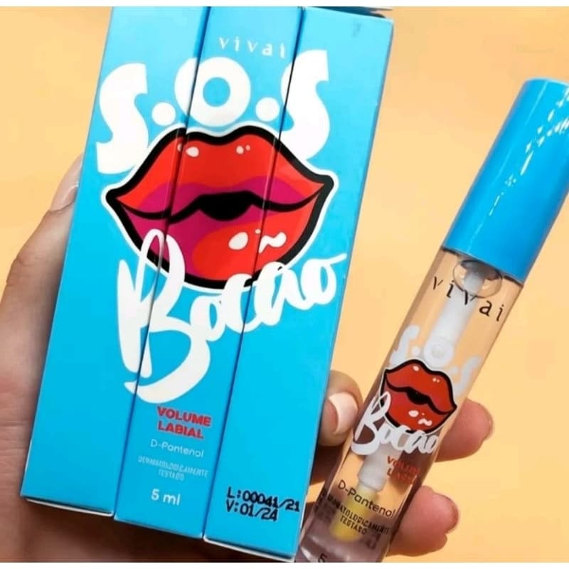 Gloss Aumentador Labial Vivai S.O.S Bocão Volume Labial com D-Pantenol 5ml Hidratante e Efeito Brilho