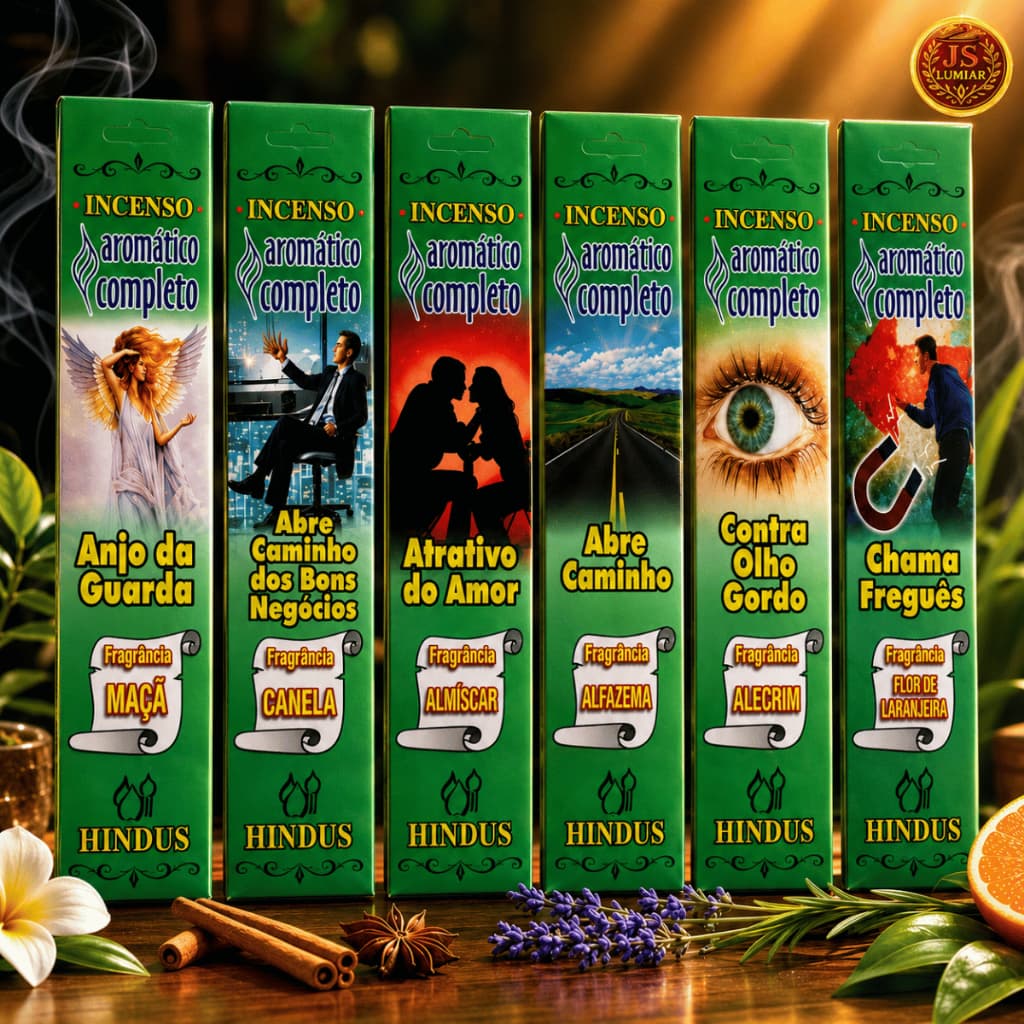 Kit 6 Incensos Hindus Aromáticos Completos 48 Palitos Aromas Especiais Para Casas