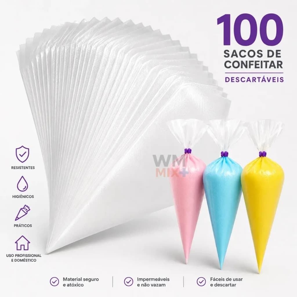 kit 100 Sacos de Confeitar Descartáveis para Bolo, Torta e Doces – Cozinha e Confeitaria