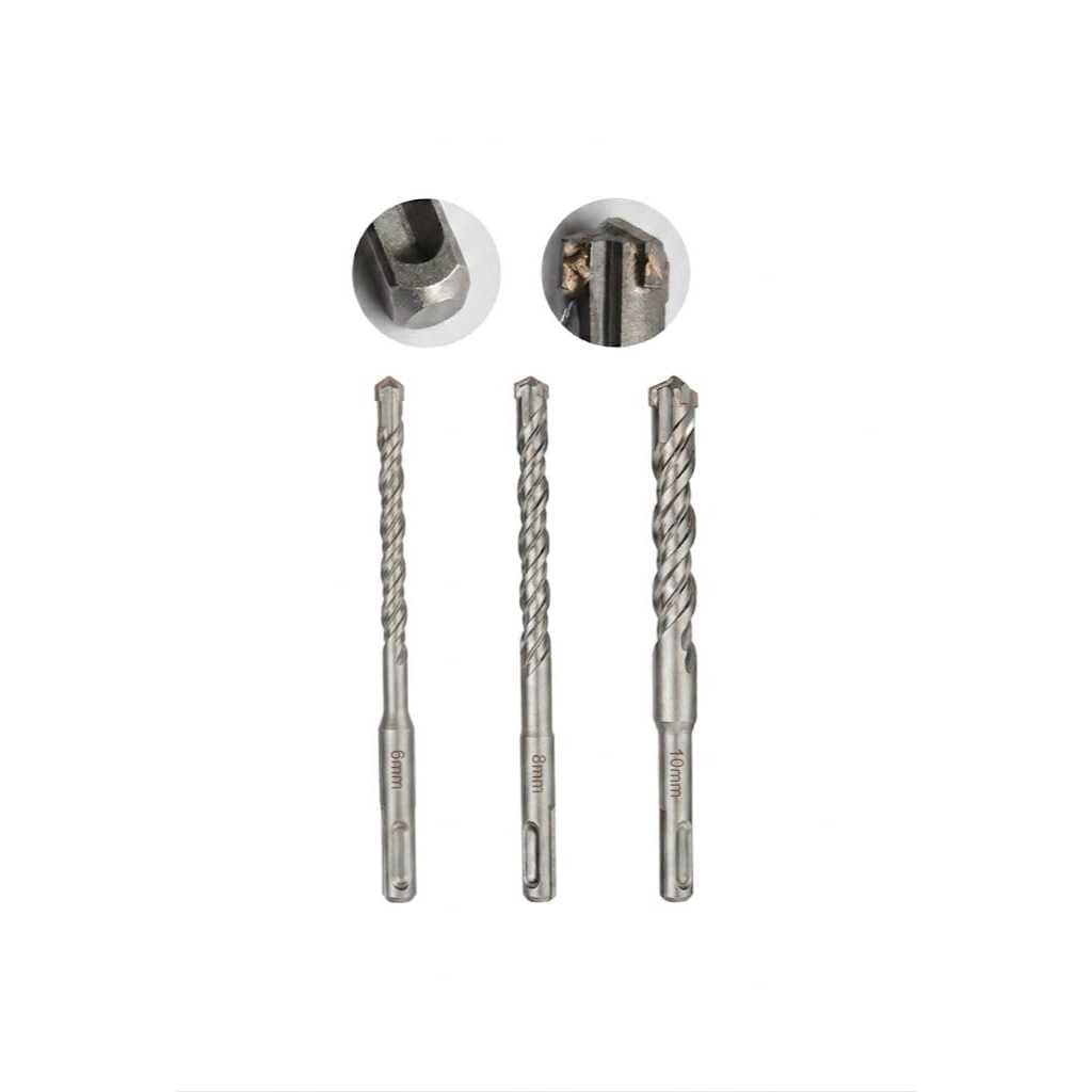 Kit 3 Brocas Martelete Sds Plus alvenaria concreto parede laje6 8 10mm