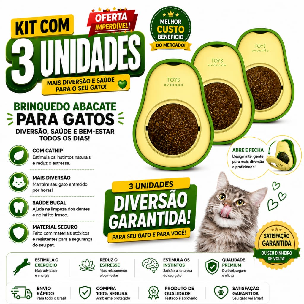 Kit 3 Brinquedos Para Gatos Com Catnip Erva Gato Natural Para lamber Abacate