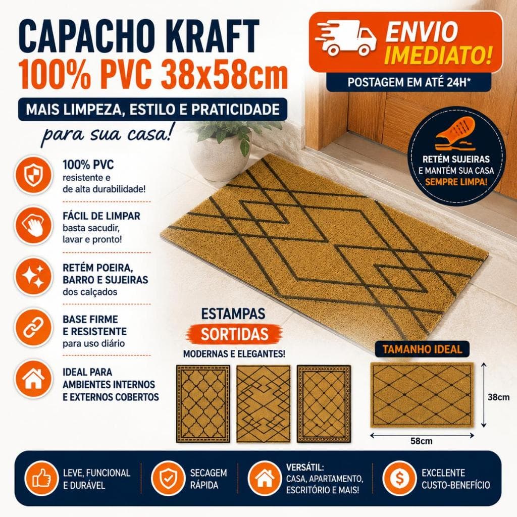 Tapete para porta de entrada 100% PVC Resistente Chuva, Sortido Capacho Casa, Rancho, Chácara, Sítio