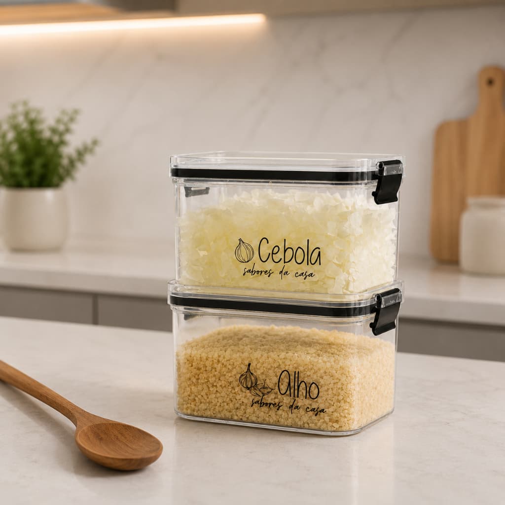 Potes Herméticos Geladeira | 450ml/950ml - Porta Mantimentos | Porta-Alho, Porta-Cebola