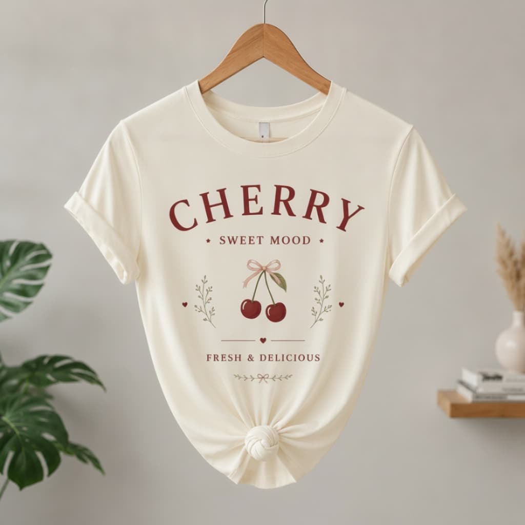 Camiseta Feminina Cherry Cereja Estampa 100% Algodão Moda Casual Confortável Tumblr Delicada T-Shirt