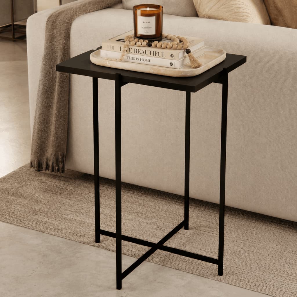 Mesa Quadrada Lateral Estilo Industrial Articulada Apoio Sala Decoração de Canto Sofá Mesinha Dobrável Multifuncional