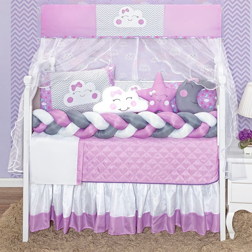 Kit Berço Lua Trança Lilás 12 Peças Menina | Enxoval Padrão Americano Luxo
