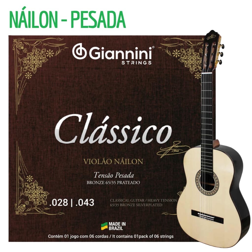Encordoamento Giannini de Violão Nylon Jogo de Cordas Giannini Corda de Violão GENWPA Tensão Pesada