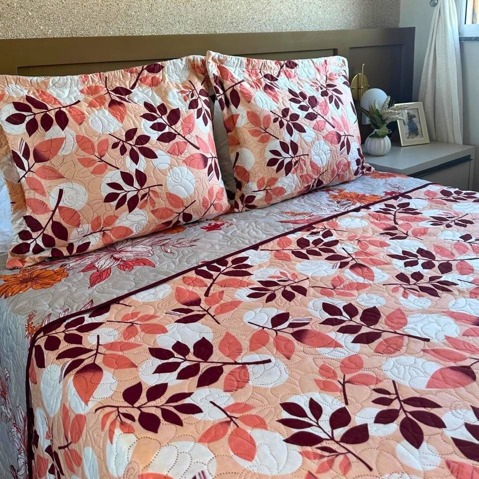Kit Colcha Cobre Leito Casal Inverno Bouti Modelo Dupla Face 3 Peças C/ Viés Colcha Capa de Travesseiro Cama Casal