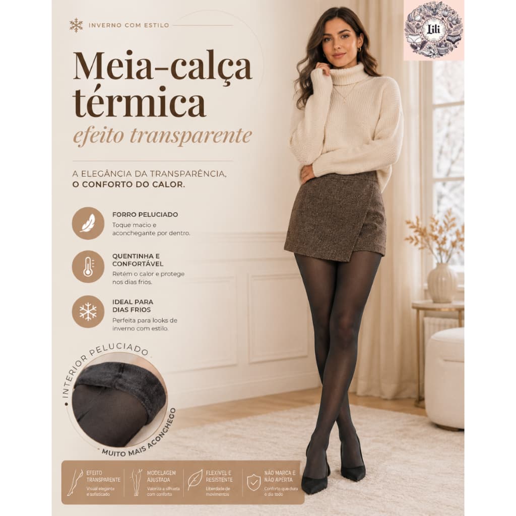 Meia-Calça Feminina Térmica Flanelada Plus Size | Forrada e Confortável