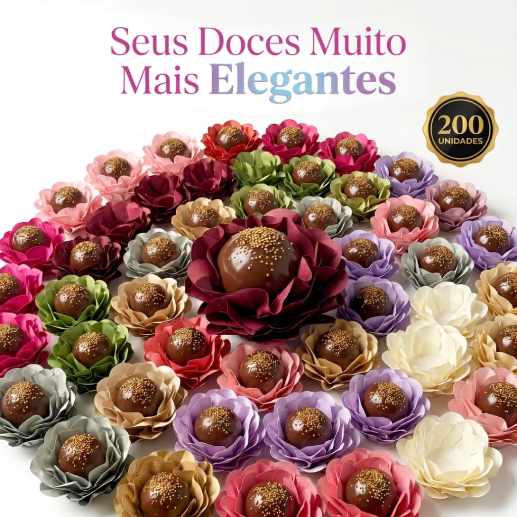 Kit com 200 Forminhas Flor Luxo – Sofisticação para Mesa de Doces em Festas e Casamentos