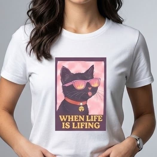 Camiseta Blusa Gato Estiloso Óculos Vintage Camisa Unissex Algodão Premium