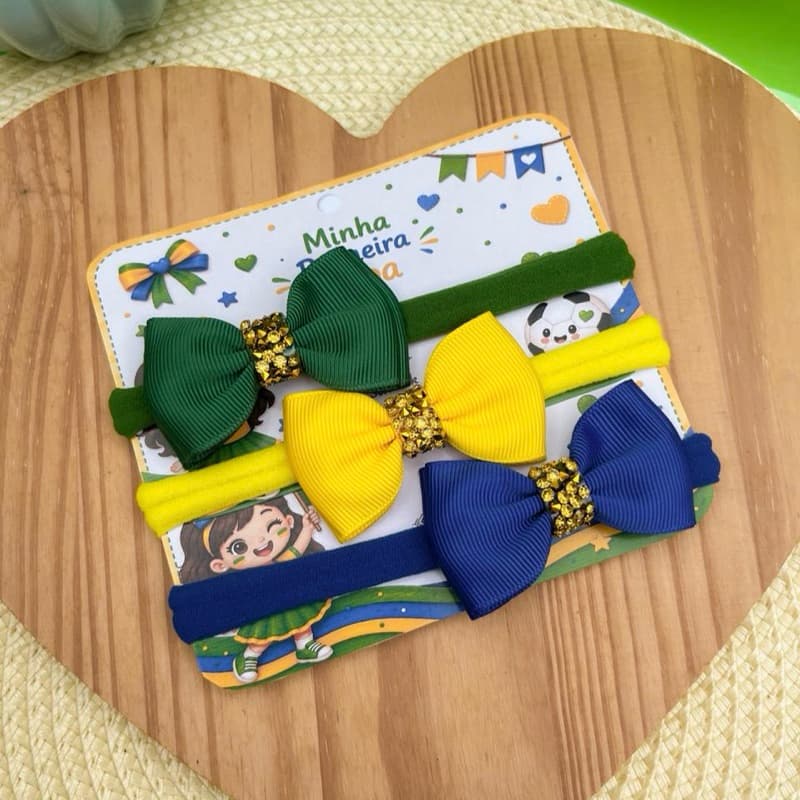 Kit 3 Faixinhas Bebê Copa do Brasil | RN a 2 Anos | Laços Artesanais Confortáveis